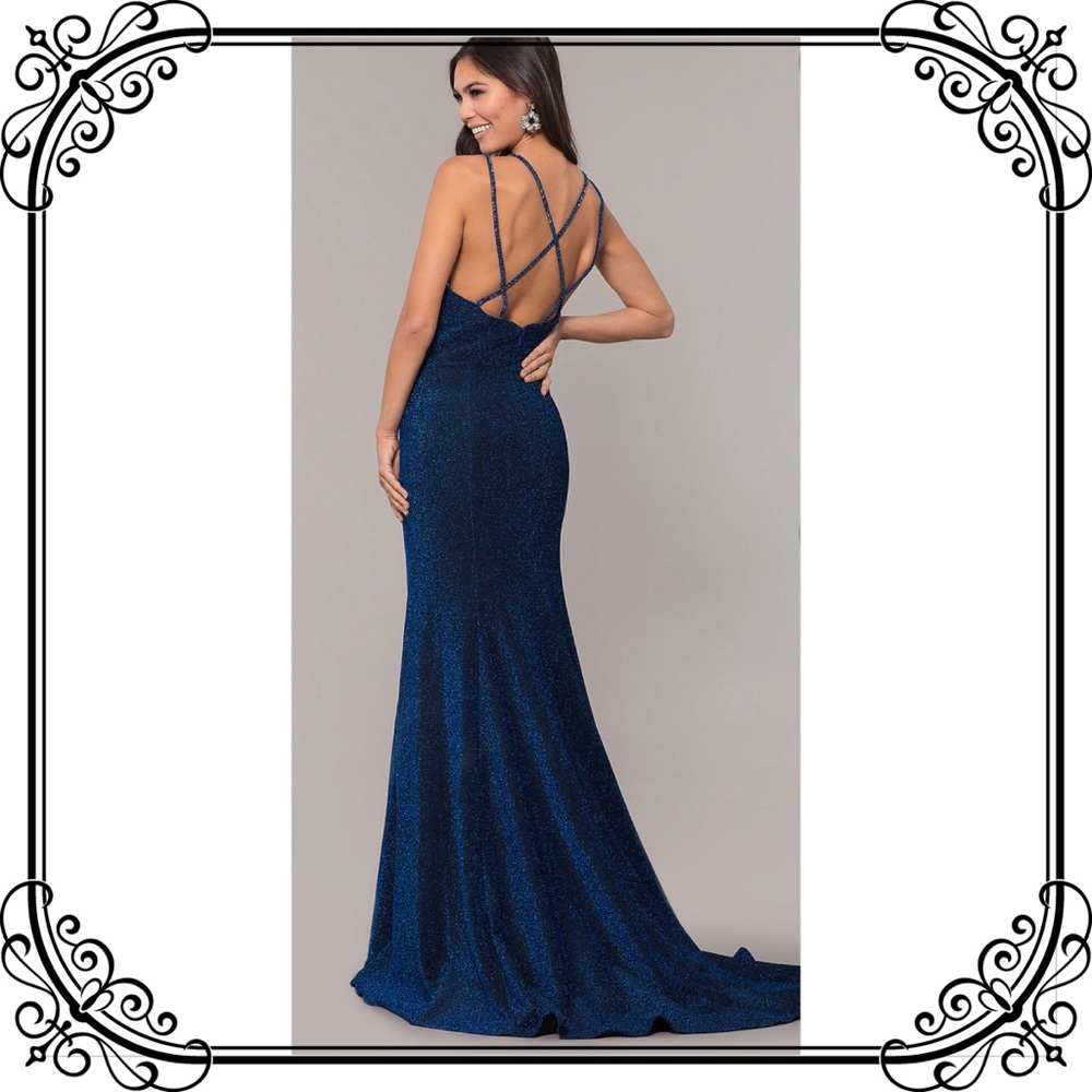 🆕NWT Blue Full Length Glitter Prom Dress W/ Train - Picture 3 of 8
